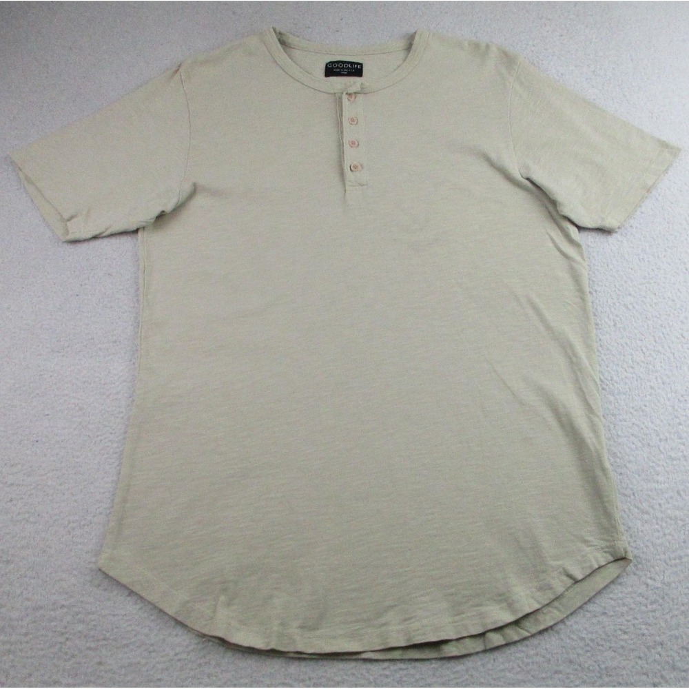 Goodlife Shirt Mens Large Beige Short Sleeve Henley Slub 100% Cotton Made in USA - Picture 2 of 9